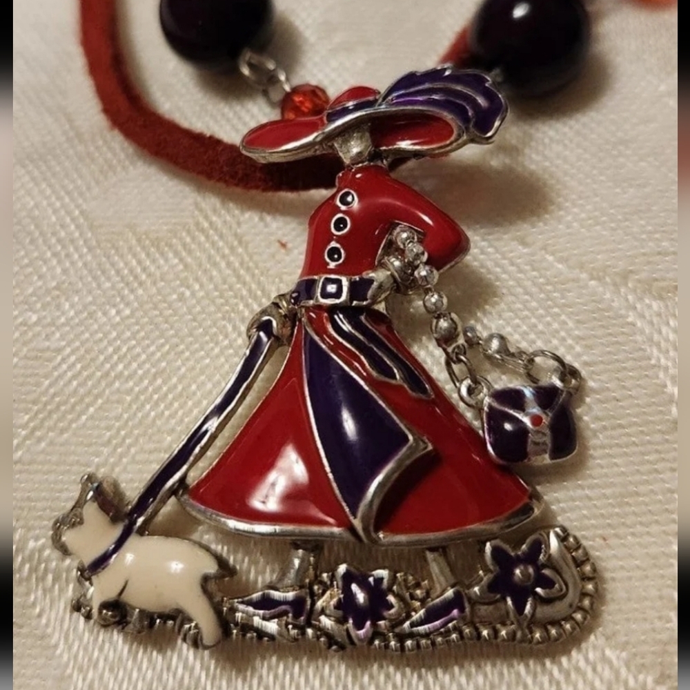 Red Hat Woman With Dog Necklace